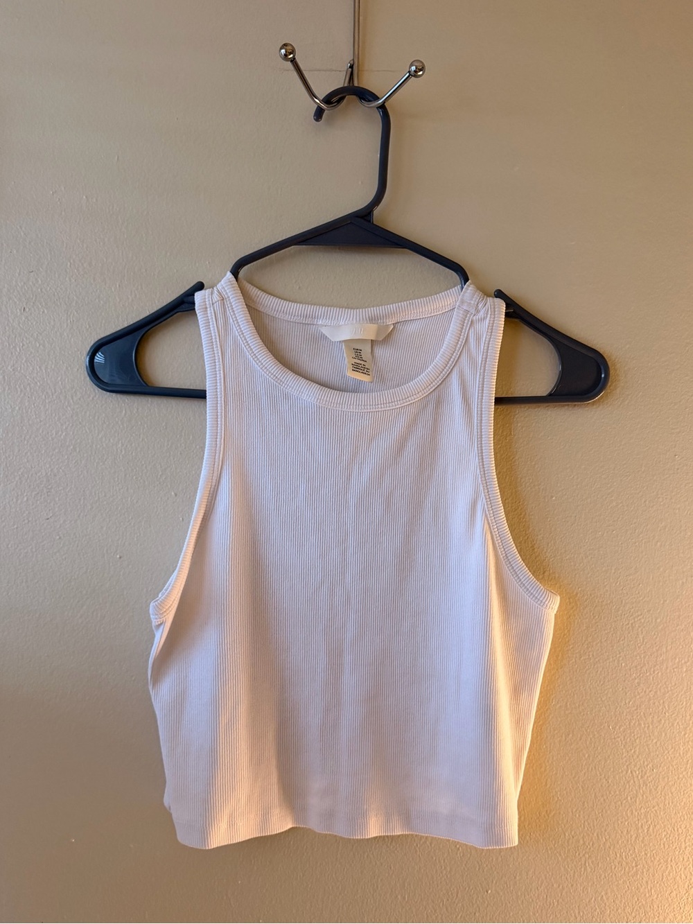 H&M White Rib-Knit Cropped Tank Top